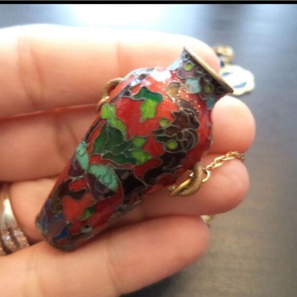 STUNNING VINTAGE ESTATE CLOISONNE FLOWER URN 25" NECKLACE - Picture 3 of 4